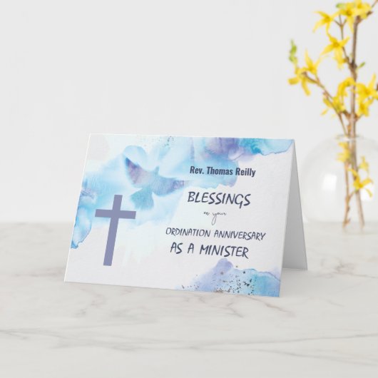 Minister van Ordination Jubileum Blessings Paars Kaart (Gele Bloem)