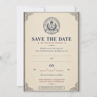 Ministerie van Huwelijk Grappige Britse Regering Save The Date