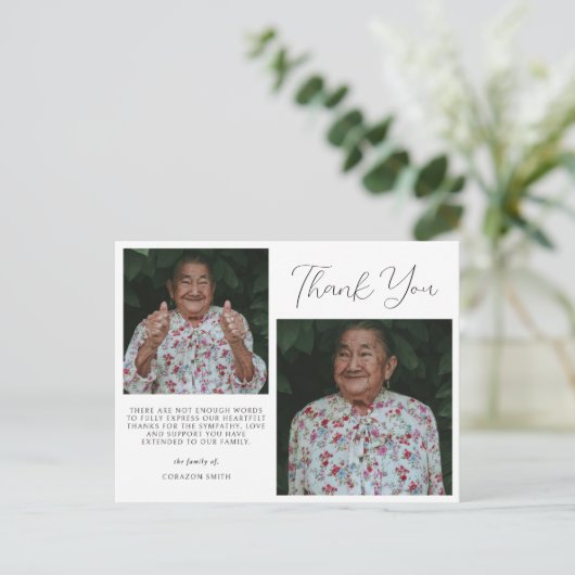 Ministraliste twee fotosympathie begrafenis bedank briefkaart (Staand voorkant)