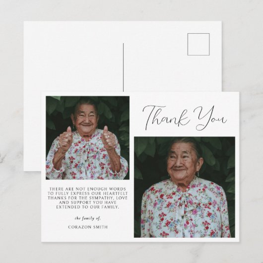 Ministraliste twee fotosympathie begrafenis bedank briefkaart (Voorkant / Achterkant)
