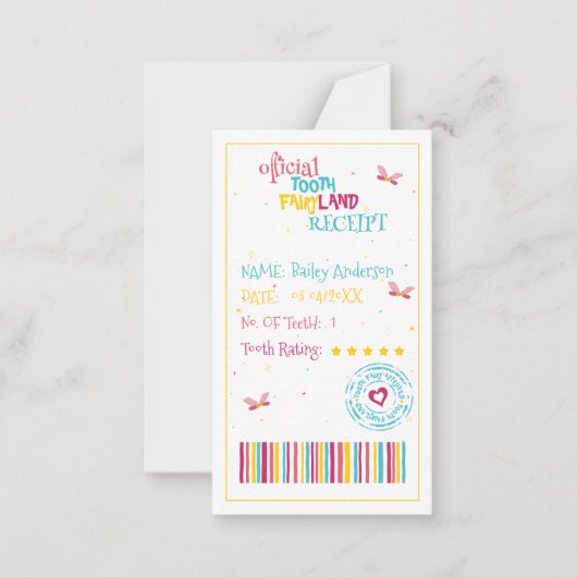 Minitandje Cute Tandfee Bon met een Leuk Rijmpje Notitiekaartje (Voorkant)