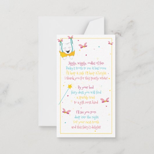 Minitandje Cute Tandfee Bon met een Leuk Rijmpje Notitiekaartje (Achterkant)