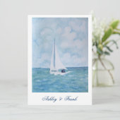 Minnaars op een zeilboot - huwelijksuitnodiging kaart (Staand voorkant)