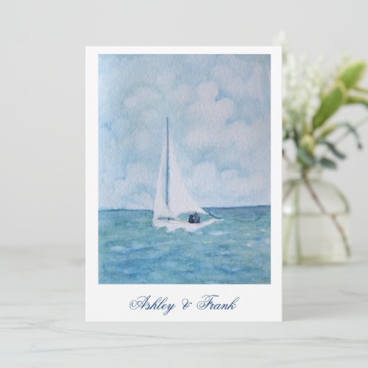 Minnaars op een zeilboot - huwelijksuitnodiging kaart (Staand voorkant)