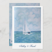 Minnaars op een zeilboot - huwelijksuitnodiging kaart (Voorkant / Achterkant)