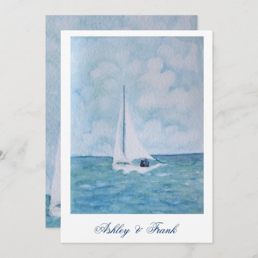 Minnaars op een zeilboot - huwelijksuitnodiging kaart (Voorkant / Achterkant)