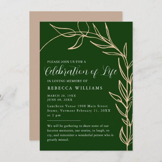 Minnale viering van het leven in Emerald Green Kaart (Voorkant / Achterkant)