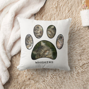 Minnaressen van Cute Cats Pootafdruk Naam Fotocoll Kussen