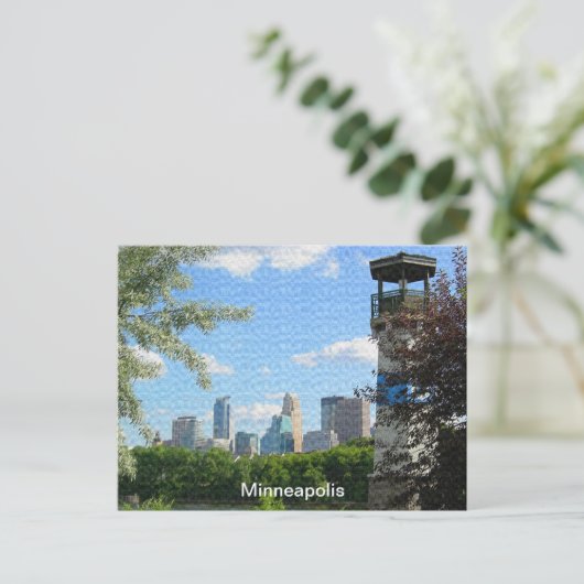 Minneapolis en vuurtoren van Boom Island Briefkaart (Staand voorkant)
