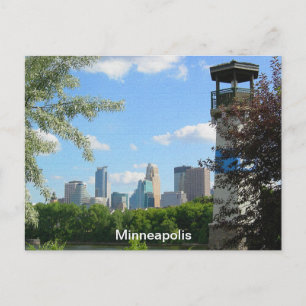 Minneapolis en vuurtoren van Boom Island Briefkaart
