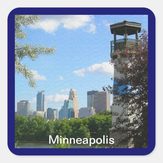 Minneapolis en vuurtoren van Boom Island Vierkante Sticker (Voorkant)