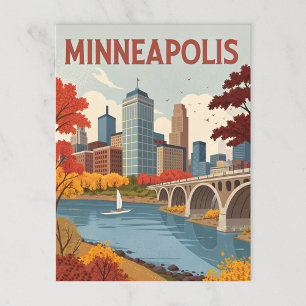 Minneapolis: Herfststadsgezicht op de Mississippi Briefkaart