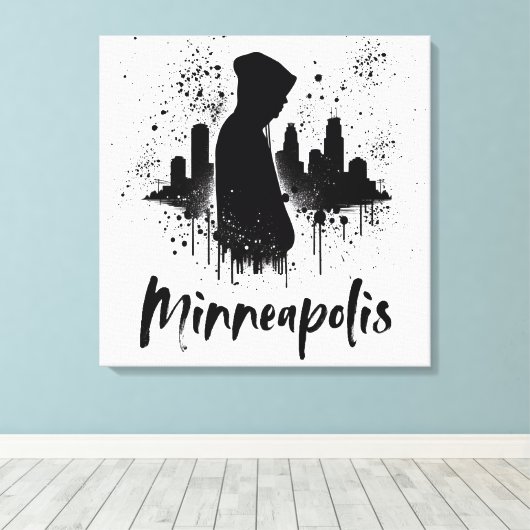 Minneapolis Ink Blot Skyline Canvas Art (Insitu (Houten vloer))