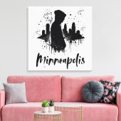 Minneapolis Ink Blot Skyline Canvas Art (Insitu (Woonkamer))