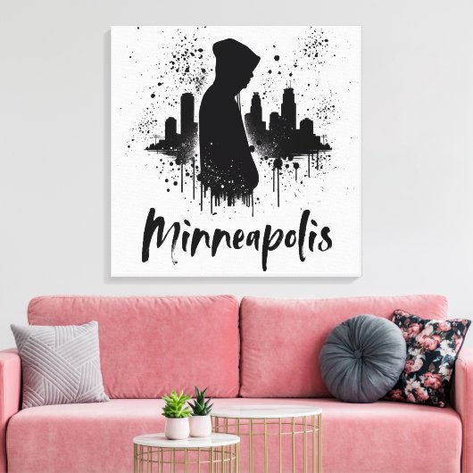 Minneapolis Ink Blot Skyline Canvas Art (Insitu (Woonkamer))