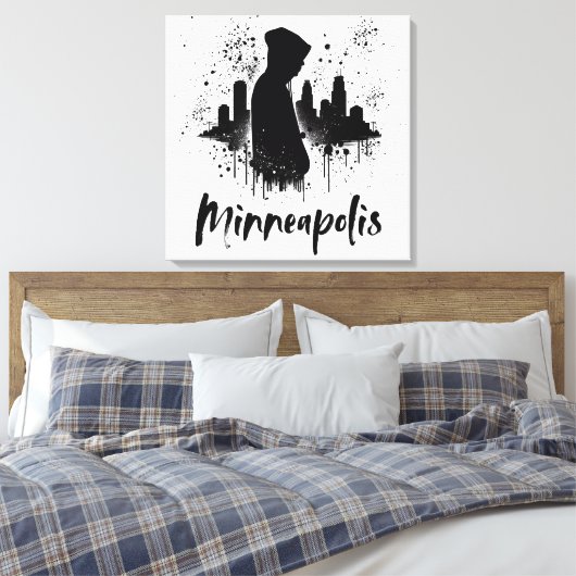 Minneapolis Ink Blot Skyline Canvas Art (Insitu (Slaapkamer))