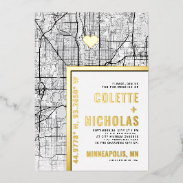 Minneapolis Love Locator | Stad thema bruiloft Folie Uitnodiging