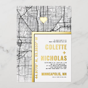 Minneapolis Love Locator   Stad Thema Trouwfeest Folie Uitnodiging