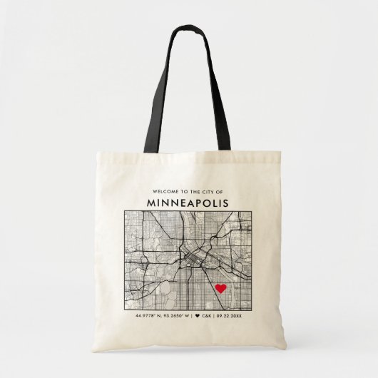 Minneapolis Love Locator Stadsplattegrond Bruiloft Tote Bag (Voorkant)