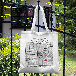 Minneapolis Love Locator Stadsplattegrond Bruiloft Tote Bag
