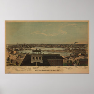 Minneapolis Minnesota 1874 Antiek Panoramische Kaa Poster