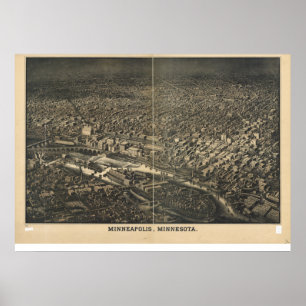 Minneapolis Minnesota 1885 Antiek Panoramische Kaa Poster