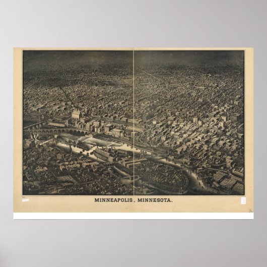 Minneapolis Minnesota 1885 Antiek Panoramische Kaa Poster (Voorkant)