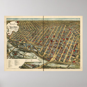 Minneapolis Minnesota 1891 Antiek Panoramische Kaa Poster