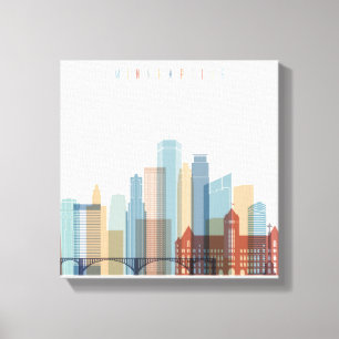 Minneapolis, Minnesota City Skyline Canvas Afdruk