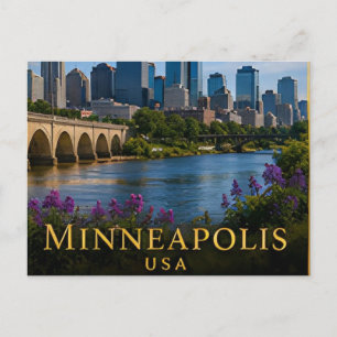 Minneapolis Minnesota Meren, Rivierfront & Stedeli Briefkaart