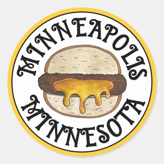 Minneapolis Minnesota MN Juicy Lucy Cheese Burger Ronde Sticker (Voorkant)