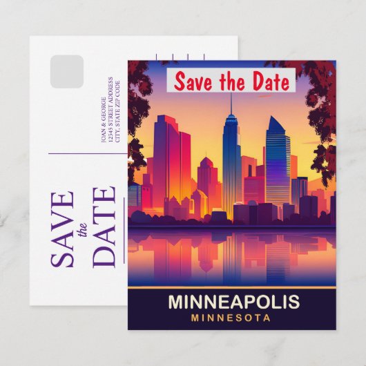 Minneapolis, Minnesota, Reisbriefkaart, Save The Date (Voorkant / Achterkant)