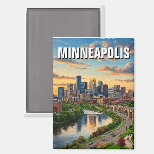 Minneapolis Minnesota Reizen Magneet (Voorkant / Achterkant)