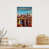 Minneapolis Minnesota Retro Skyline Art Poster (Keuken)