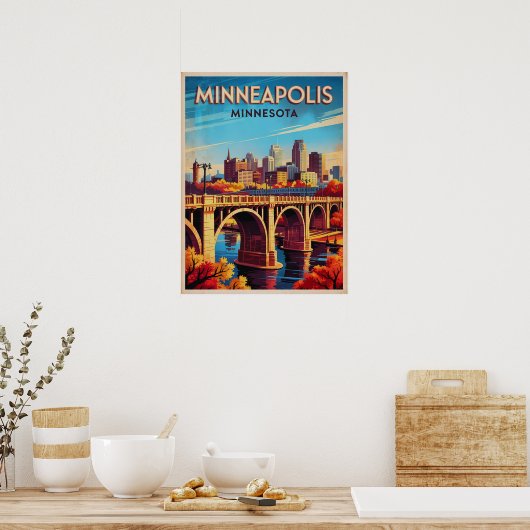 Minneapolis Minnesota Retro Skyline Art Poster (Keuken)