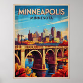 Minneapolis Minnesota Retro Skyline Art Poster (Voorkant)