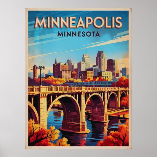 Minneapolis Minnesota Retro Skyline Art Poster (Voorkant)