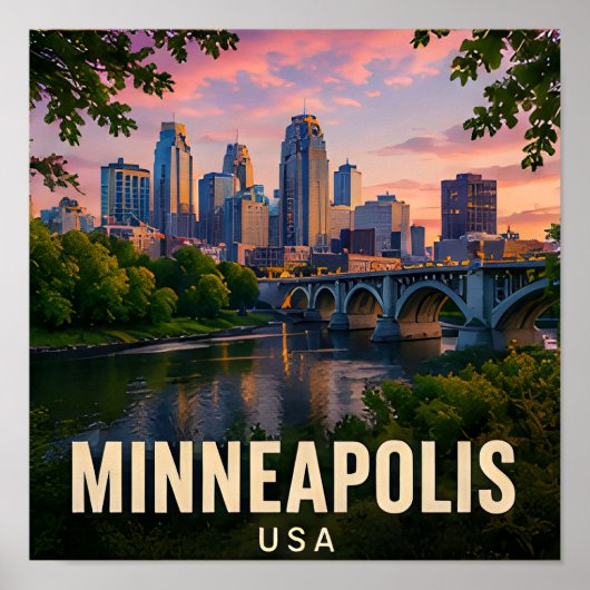 Minneapolis Minnesota Rivierstad Reis Cadeau Poster (Voorkant)