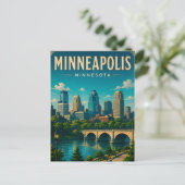 🌉 Minneapolis Minnesota Silhouet en Rivier Briefkaart (Staand voorkant)