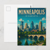 🌉 Minneapolis Minnesota Silhouet en Rivier Briefkaart (Voorkant / Achterkant)