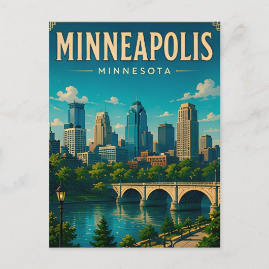 🌉 Minneapolis Minnesota Silhouet en Rivier Briefkaart (Voorkant)
