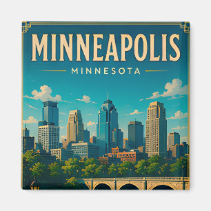 🌉 Minneapolis Minnesota Silhouet en Rivier Magneet