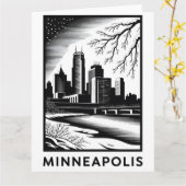 Minneapolis Minnesota Silhouet Zwart Wit Houtsnede Kaart (Gele Bloem)