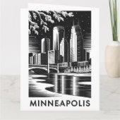 Minneapolis Minnesota Silhouet Zwart Wit Houtsnede Kaart (Achterkant)