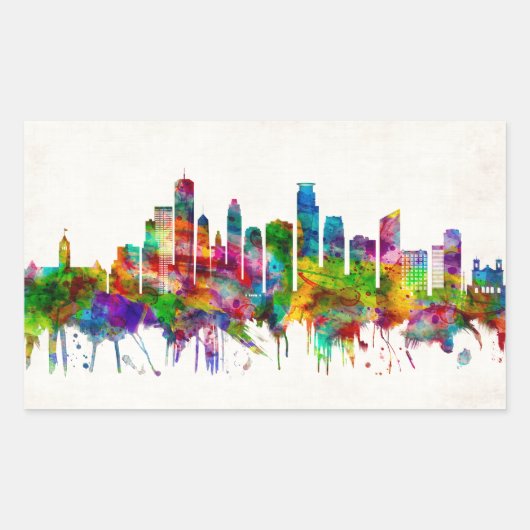 Minneapolis Minnesota Skyline Rechthoekige Sticker (Voorkant)