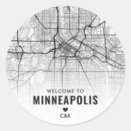 Minneapolis, Minnesota Stadsplattegrond | Bruiloft Ronde Sticker