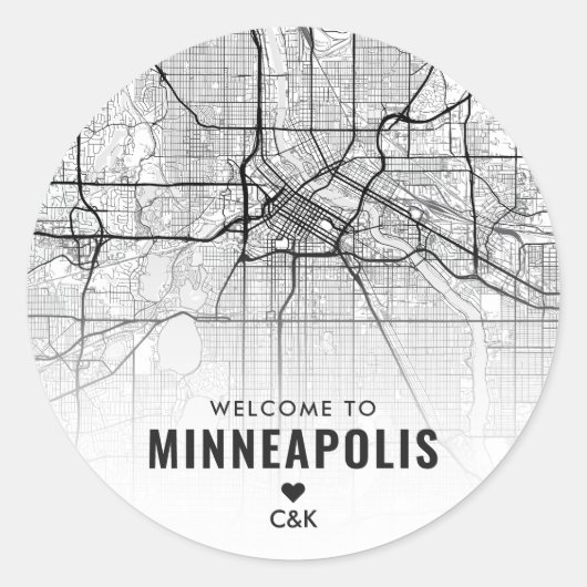 Minneapolis, Minnesota Stadsplattegrond | Bruiloft Ronde Sticker (Voorkant)