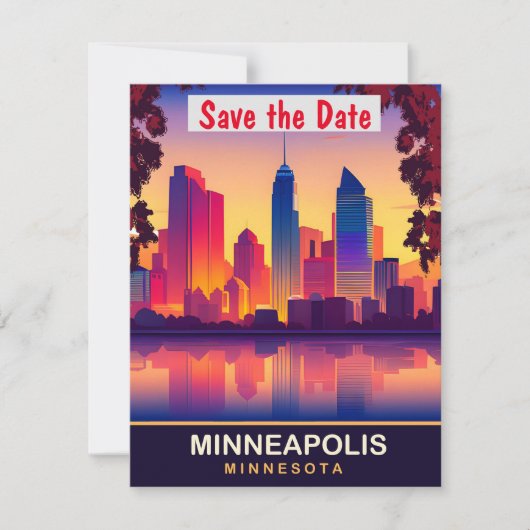 Minneapolis Minnesota Stadssilhouet Trouw Save The Date (Voorkant)