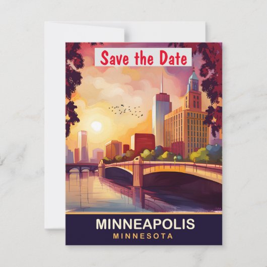 Minneapolis Minnesota Stenen Brug Trouwen Save The Date (Voorkant)
