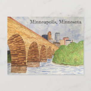 Minneapolis, Minnesota Stone Arch Bridge Post Card Briefkaart